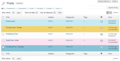 Colored Admin Post List Plugin for WordPress