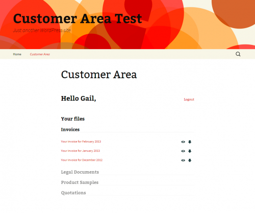 Customer Area Screenshot