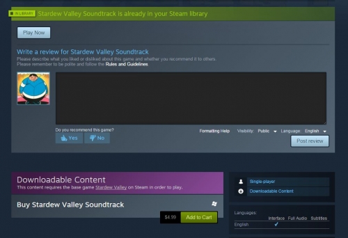 Steam Stardew Valley Original Soundtrack Screenshot