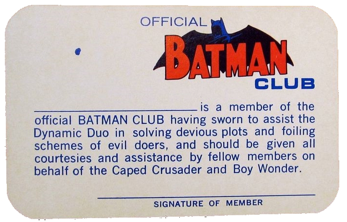 Batman Club Card, 1966 – Brian.Carnell.Com