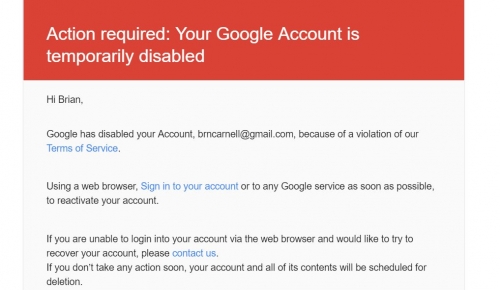 Your Google Account is Temporarily Disabled