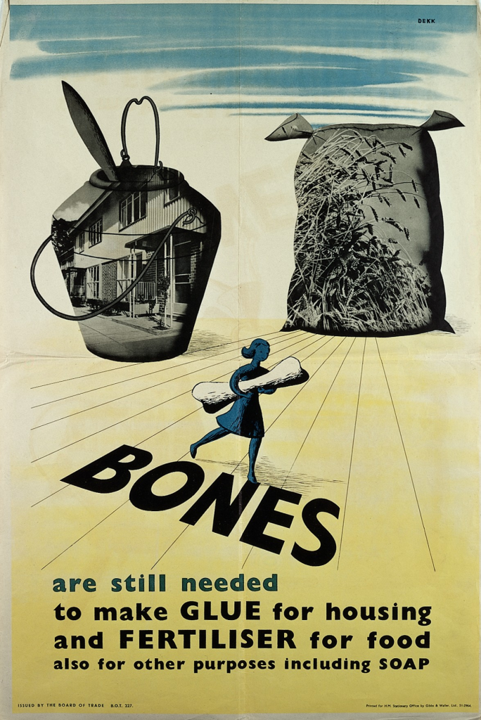Propaganda Poster - Bones are still needed to make glue for housing and fertiliser for food / also for other purposes including soap