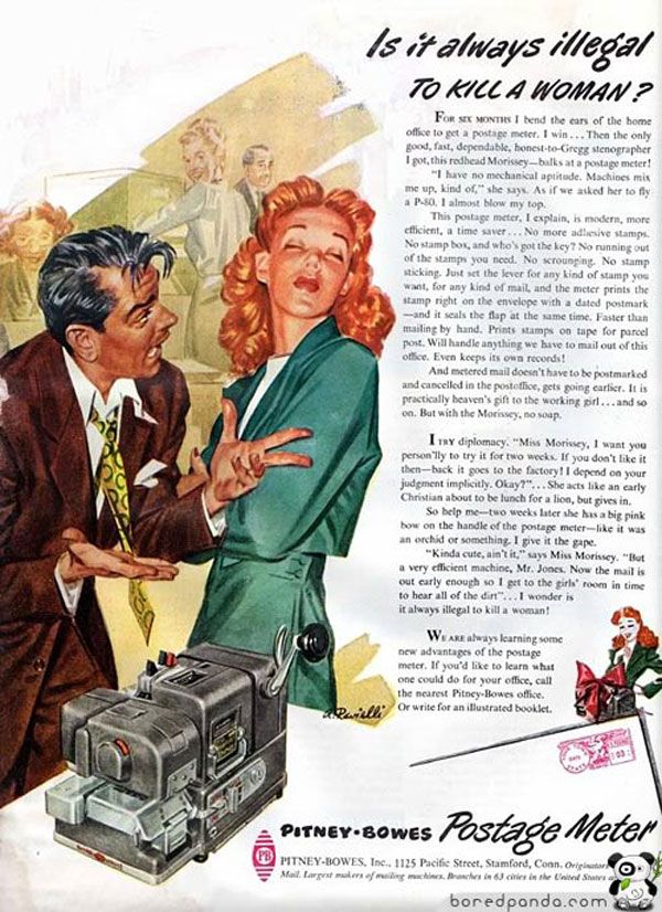 Vintage Pitney-Bowes Ad -- Is It Always Illegal To Kill A Woman?