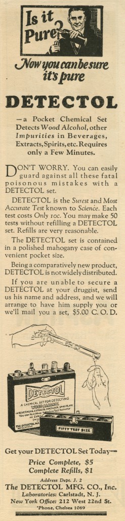 Prohibition Era Ad for Alcohol Purity Detection Kit