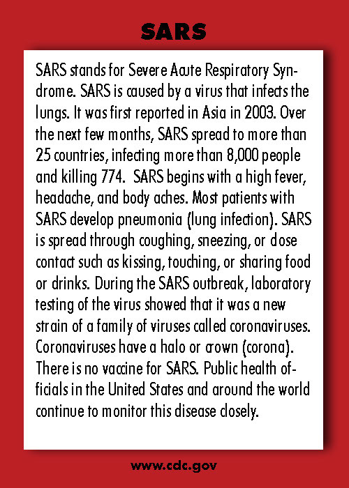 Infectious Disease Trading Cards - Series 1 - SARS - Back
