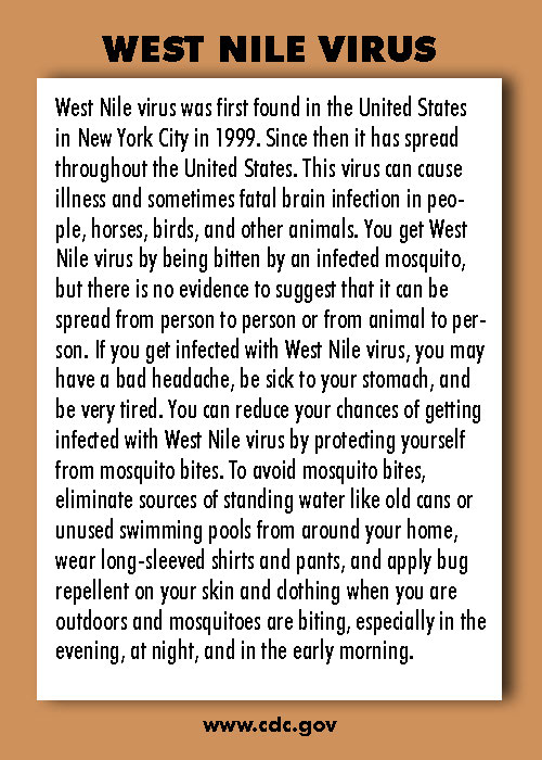 Infectious Disease Trading Cards - Series 1 - West Nile Virus - Back