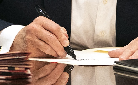 Trump Signing Document at Walter Reed Hospital - Closeup