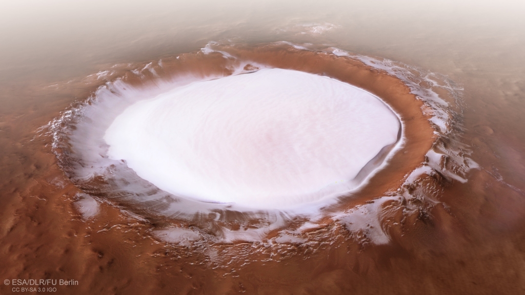 Image of Korolev Crater on Mars Based on Data from The European Space Agency's Mars Express