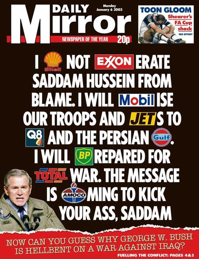 Daily Mirror Cover - January 3, 2003 - Anti-Iraq War