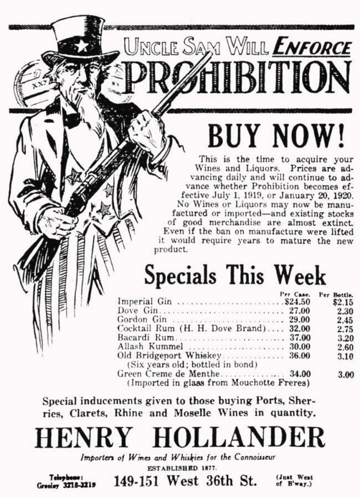 1919 Pre-Prohibition Ad By Henry Hollander