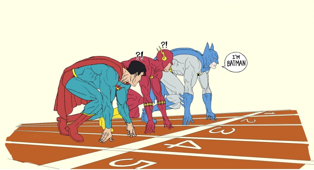 Superman, Flash and Batman About to Race