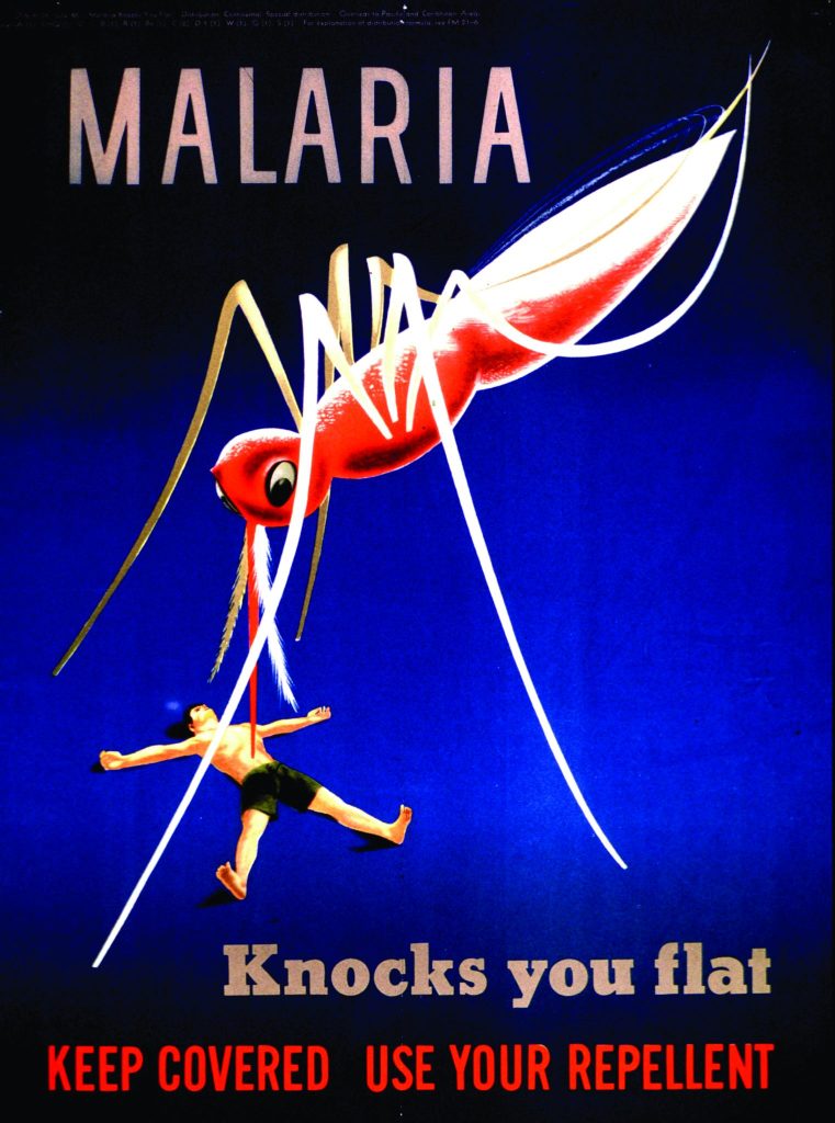 World War II Propaganda Poster - Malaria Knocks You Flat