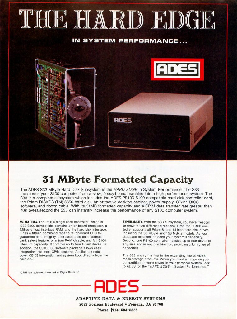 ADES 31MB Hard Drive Ad, 1981