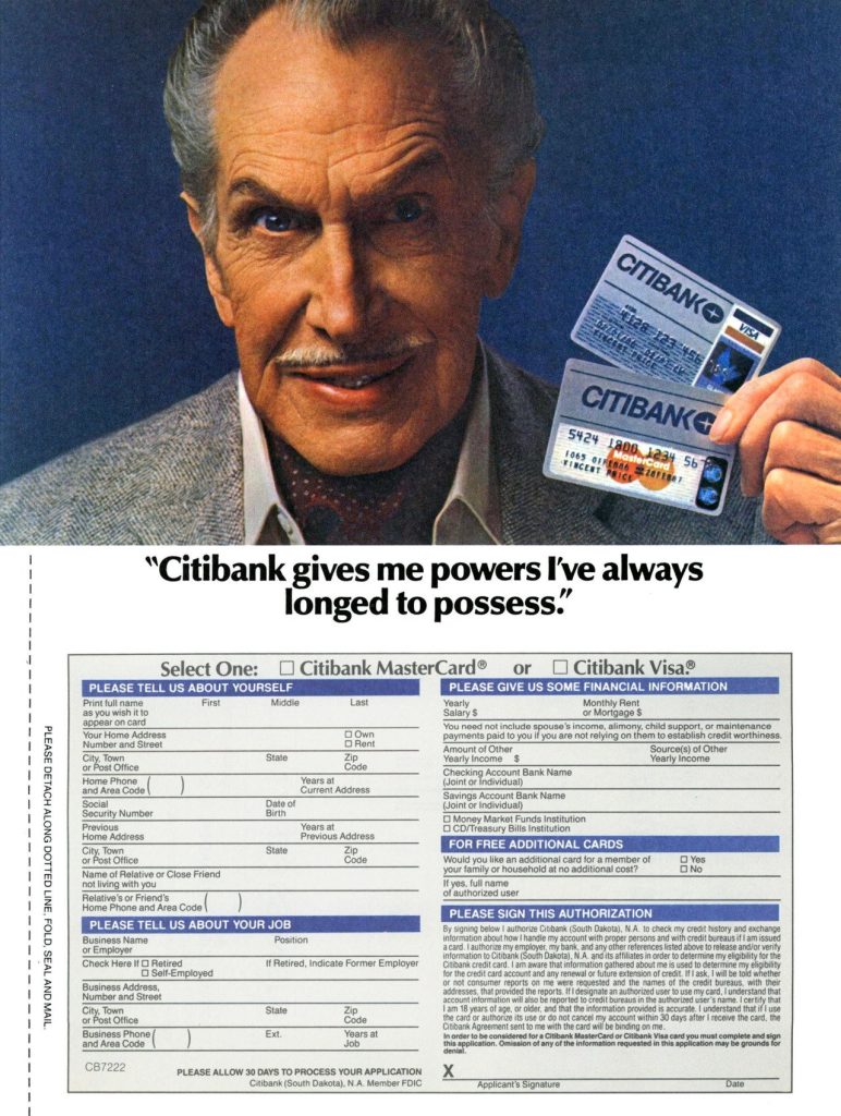 Vincent Price Ad for Citibank, 1986